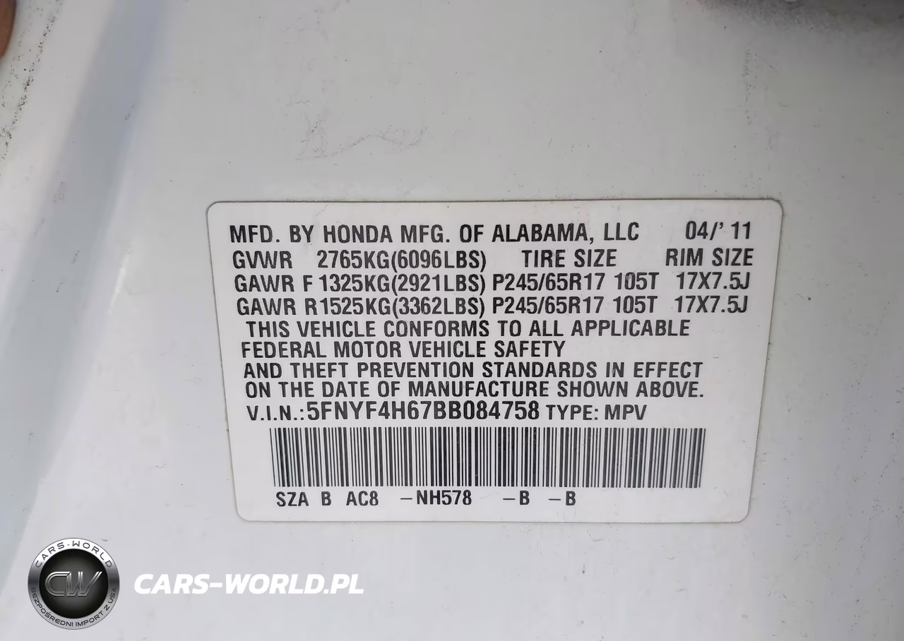 2011 Honda Pilot Ex-L VIN:5FNYF4H67BB084758 - 9