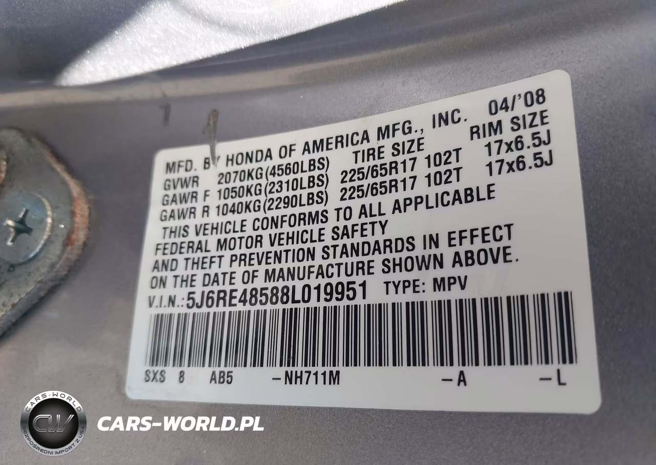 2008 Honda Cr-V Ex VIN:5J6RE48588L019951 - 9