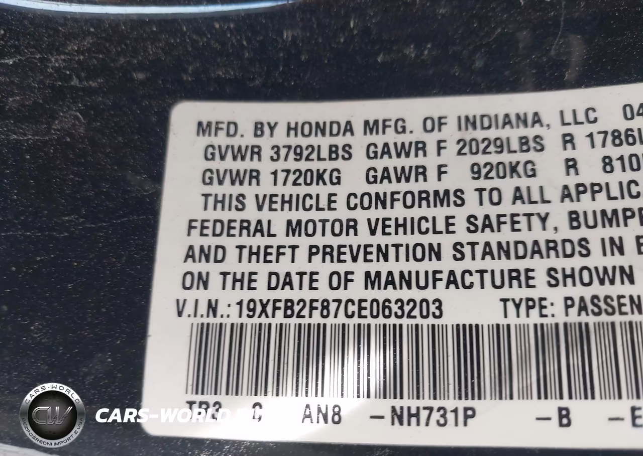 2012 Honda Civic Ex VIN:19XFB2F87CE063203 - 9