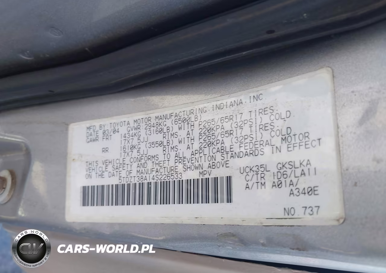 2004 Toyota Sequoia Limited V8 VIN:5TDZT38A14S226533 - 9