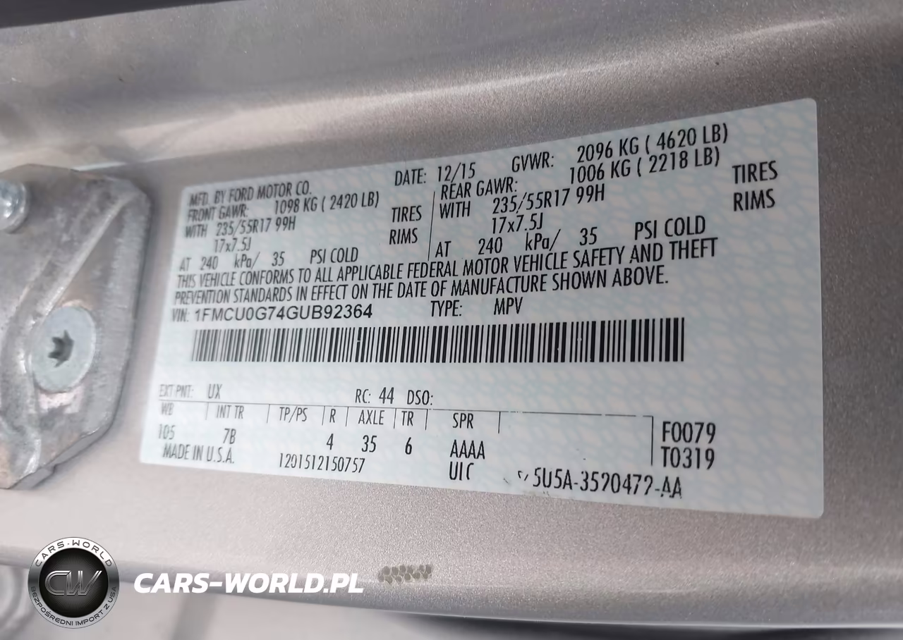 2016 Ford Escape Se VIN:1FMCU0G74GUB92364 - 9