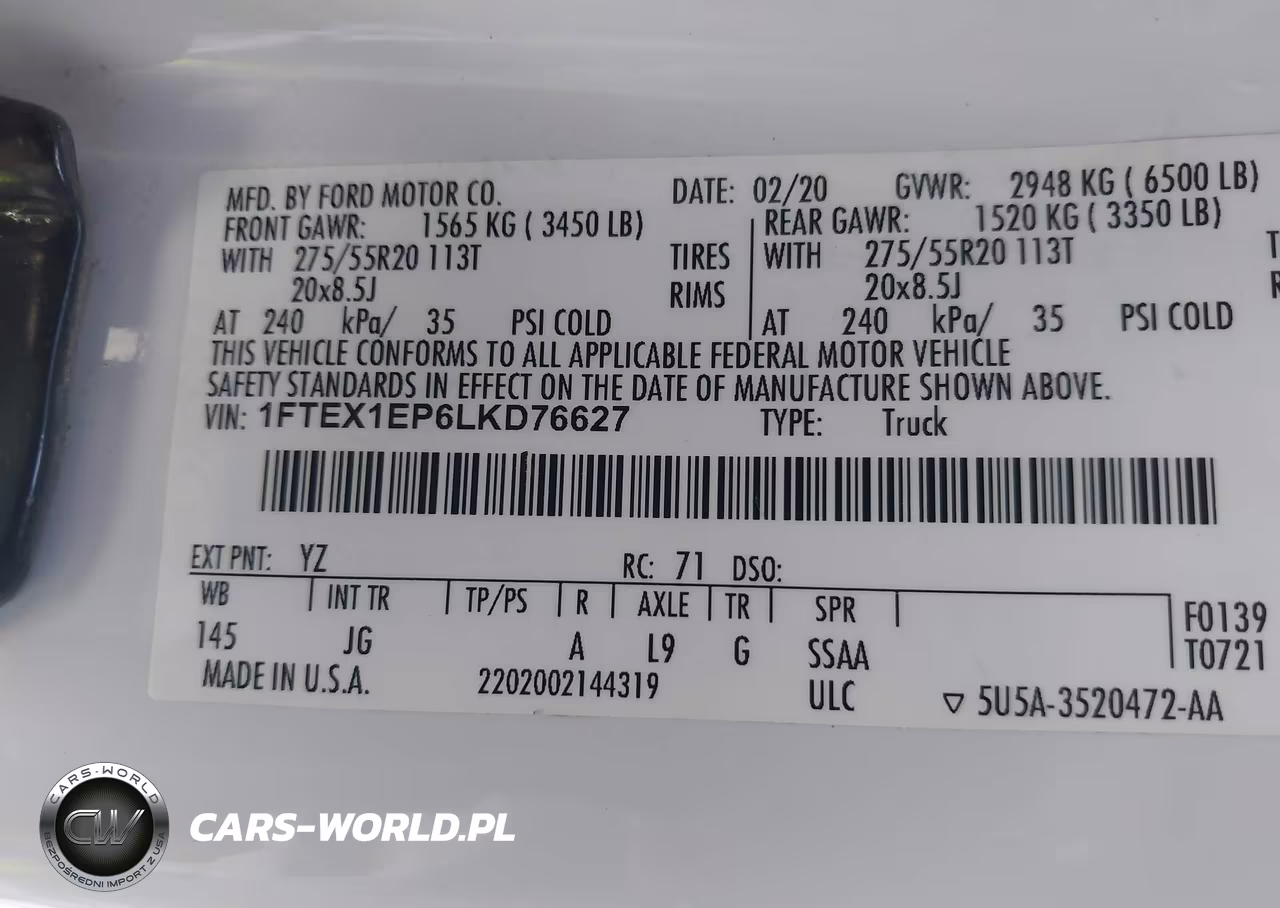 2020 Ford F-150 Xl VIN:1FTEX1EP6LKD76627 - 9