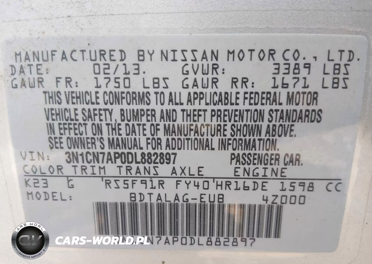 2013 Nissan Versa 1.6 S VIN:3N1CN7AP0DL882897 - 9