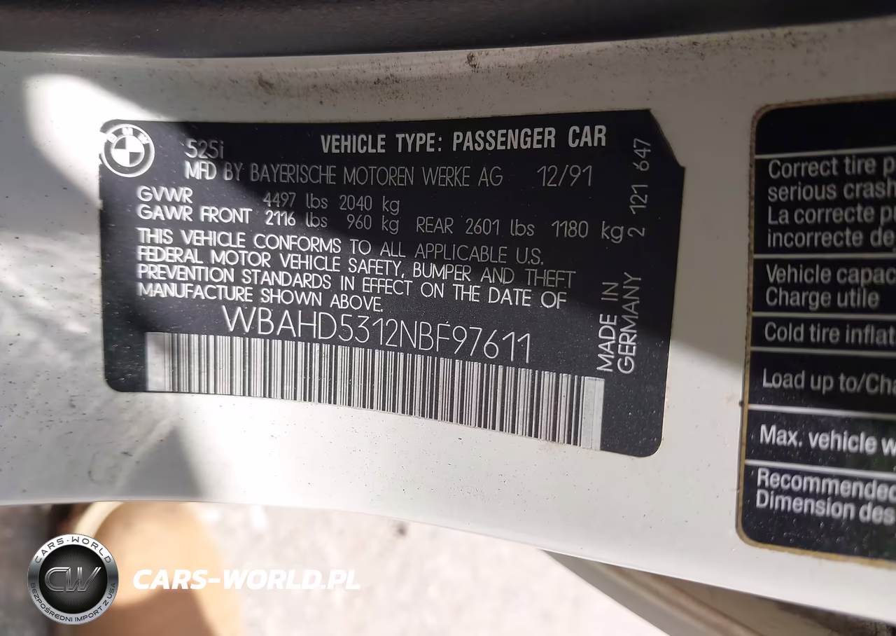 1992 BMW 525 I VIN:WBAHD5312NBF97611 - 9