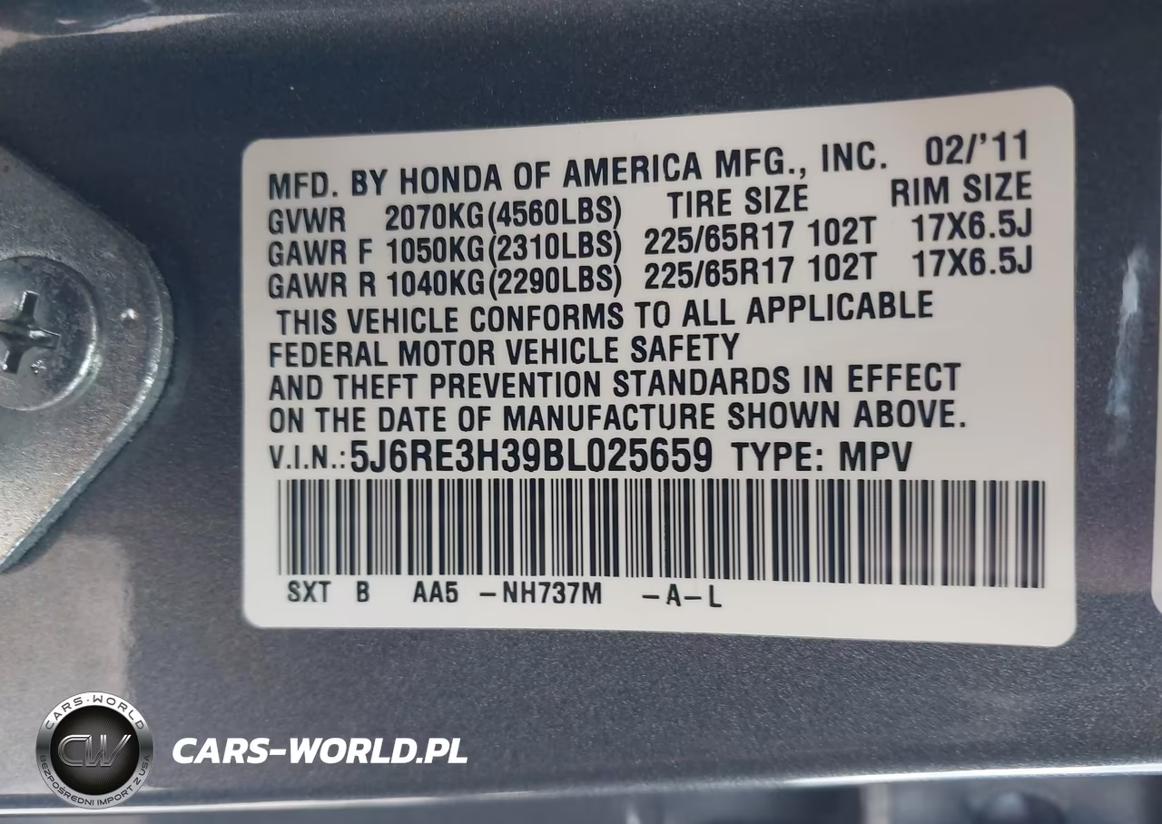 2011 Honda Cr-V Lx VIN:5J6RE3H39BL025659 - 9