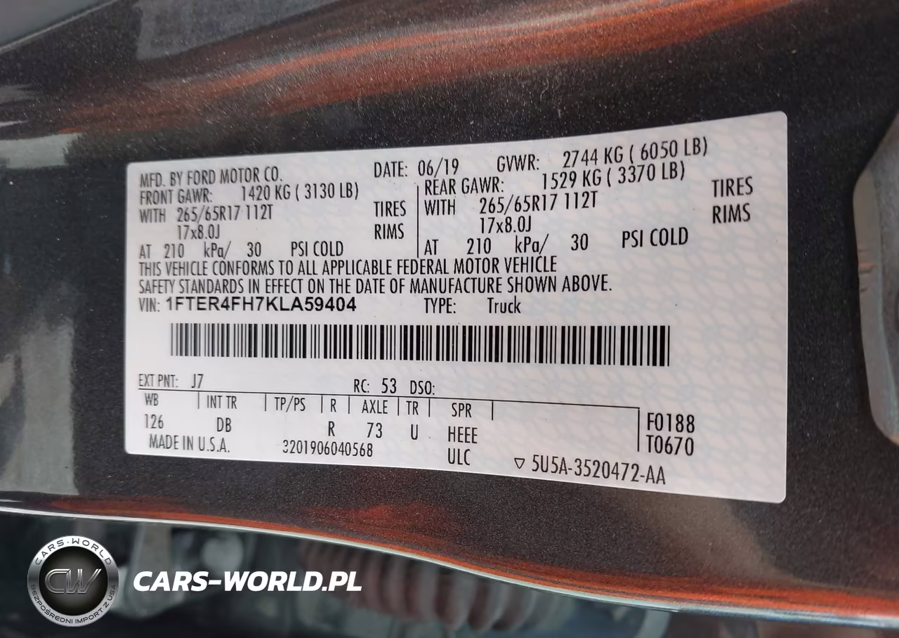 2019 Ford Ranger Lariat VIN:1FTER4FH7KLA59404 - 9