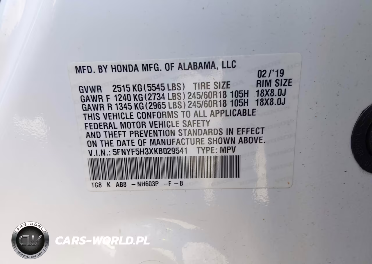 2019 Honda Pilot Ex VIN:5FNYF5H3XKB029541 - 9
