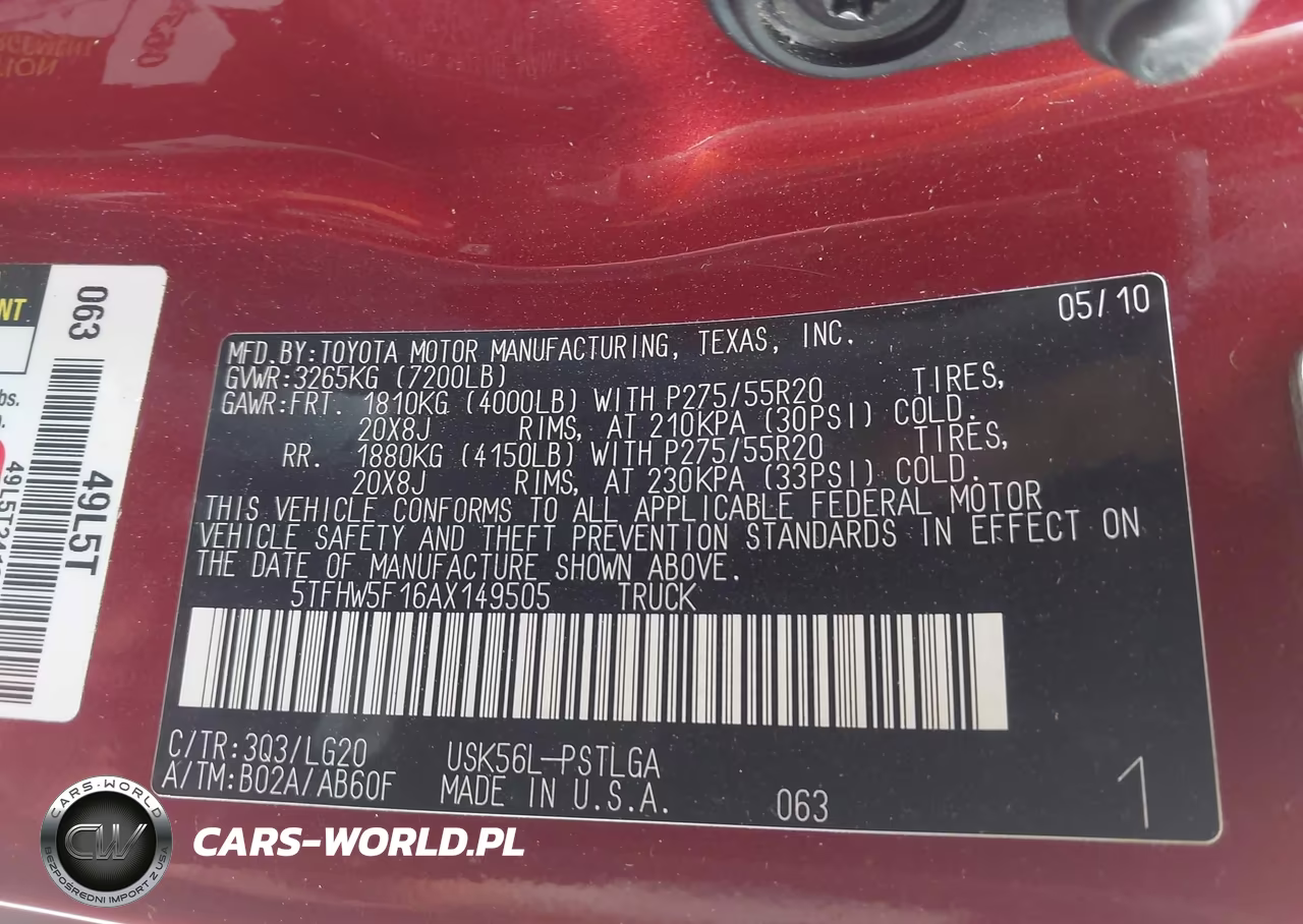 2010 Toyota Tundra Limited 5.7L V8 VIN:5TFHW5F16AX149505 - 9