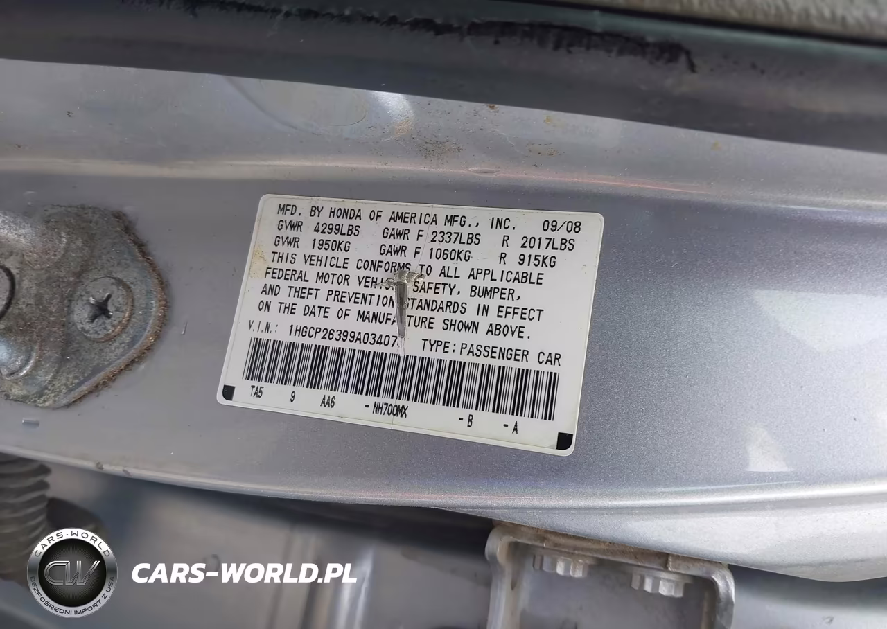 2009 Honda Accord 2.4 Lx VIN:1HGCP26399A034078 - 9