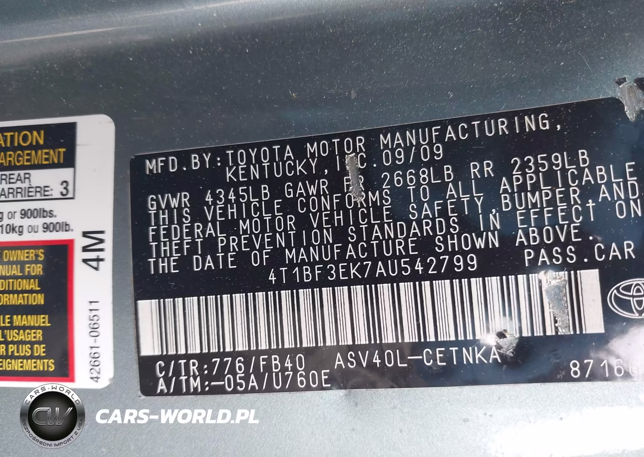 2010 Toyota Camry Le VIN:4T1BF3EK7AU542799 - 9
