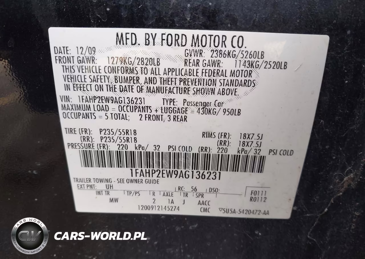 2010 Ford Taurus Sel VIN:1FAHP2EW9AG136231 - 9