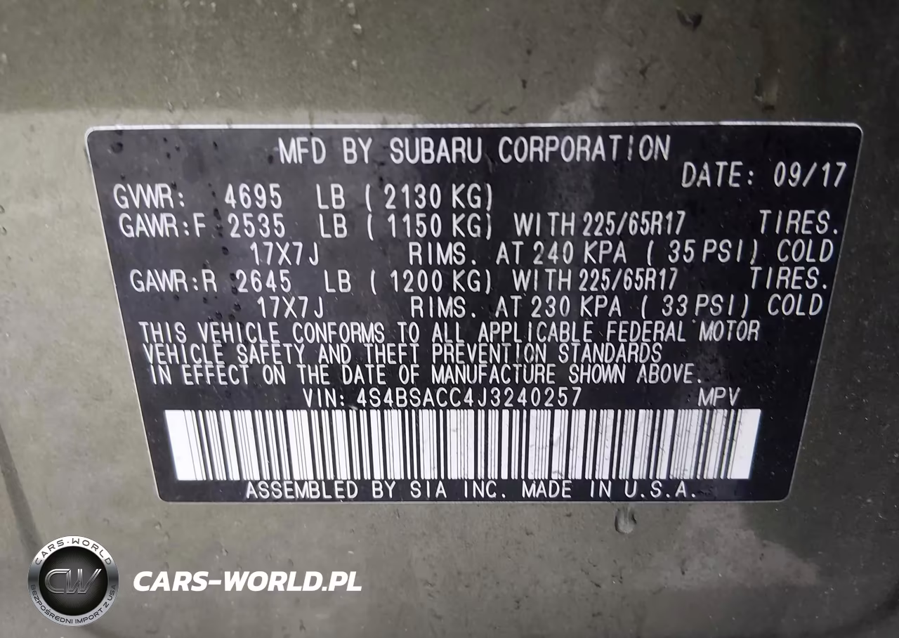 2018 Subaru Outback 2.5I Premium VIN:4S4BSACC4J3240257 - 9