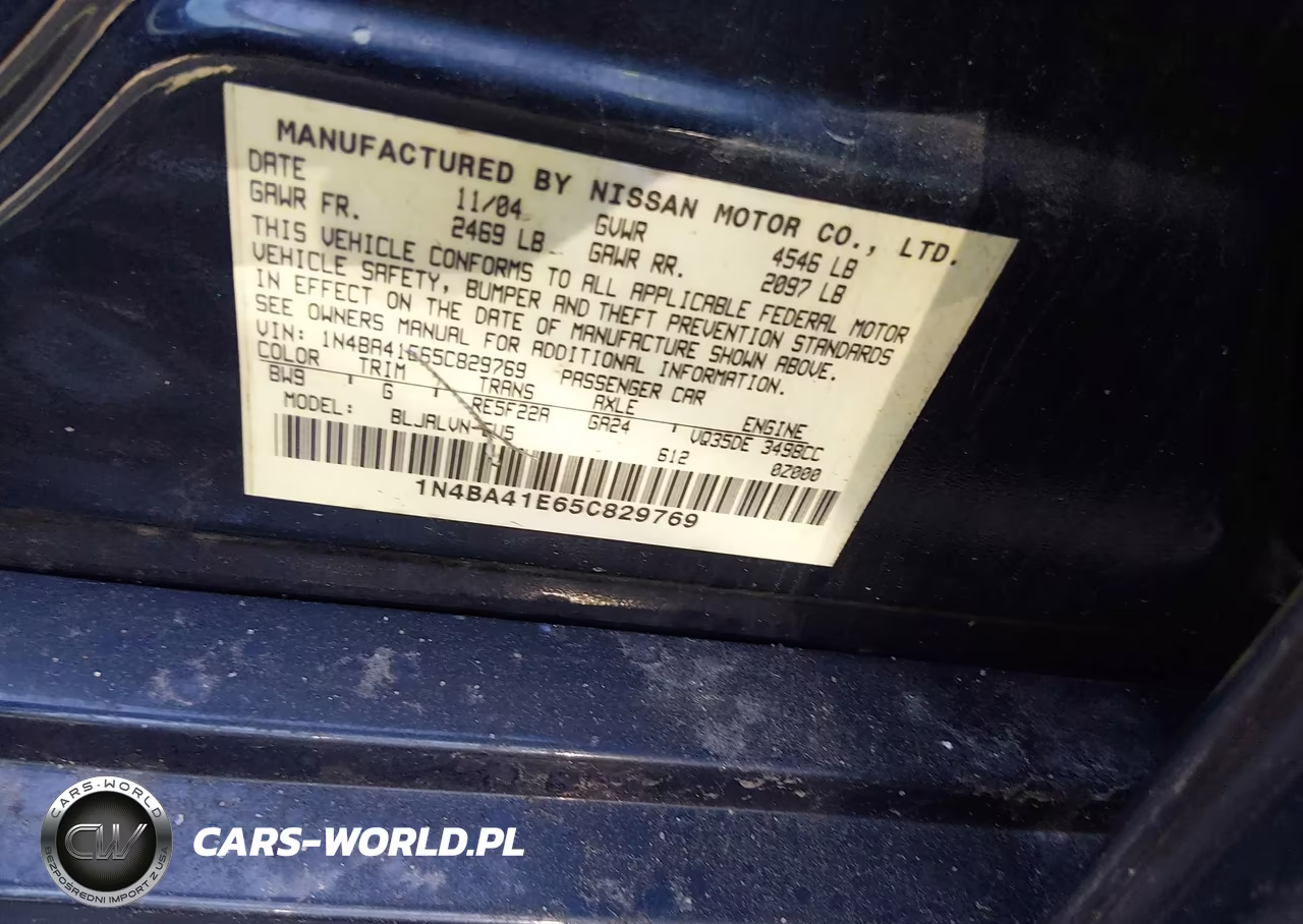 2005 Nissan Maxima 3.5 Se VIN:1N4BA41E65C829769 - 9