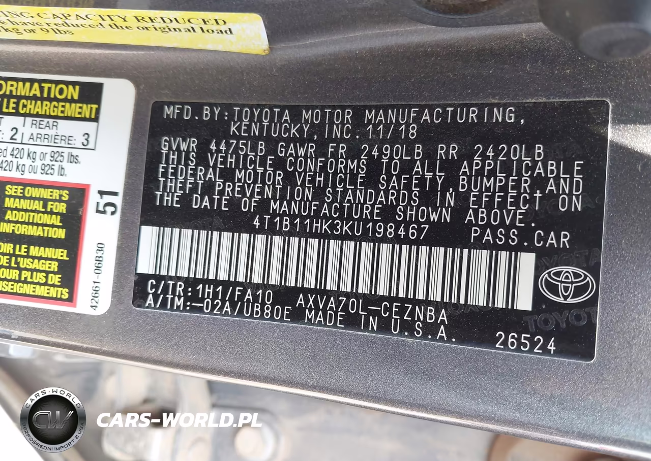 2019 Toyota Camry Le VIN:4T1B11HK3KU198467 - 9