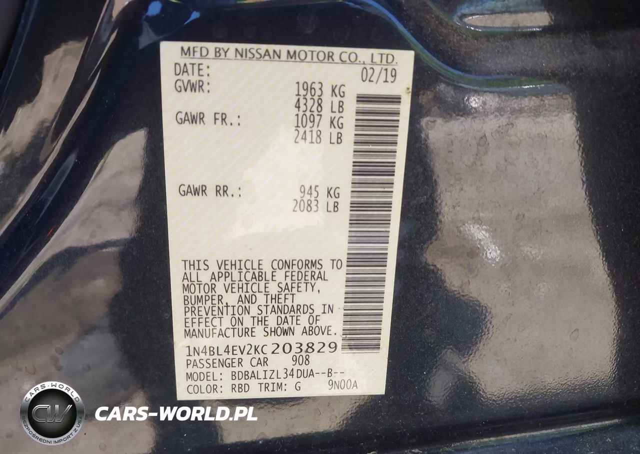 2019 Nissan Altima 2.5 Sl VIN:1N4BL4EV2KC203829 - 9