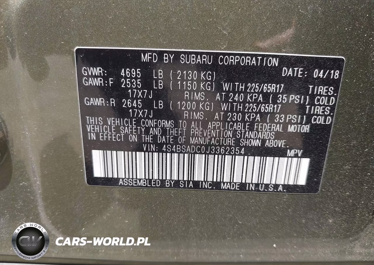 2018 Subaru Outback 2.5I Premium VIN:4S4BSADC0J3362354 - 9