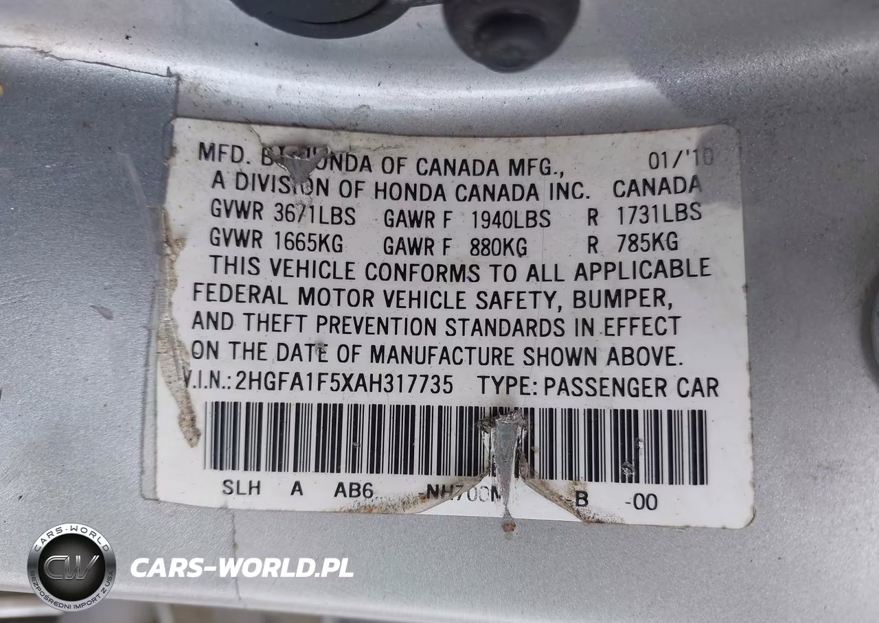 2010 Honda Civic Lx VIN:2HGFA1F5XAH317735 - 9