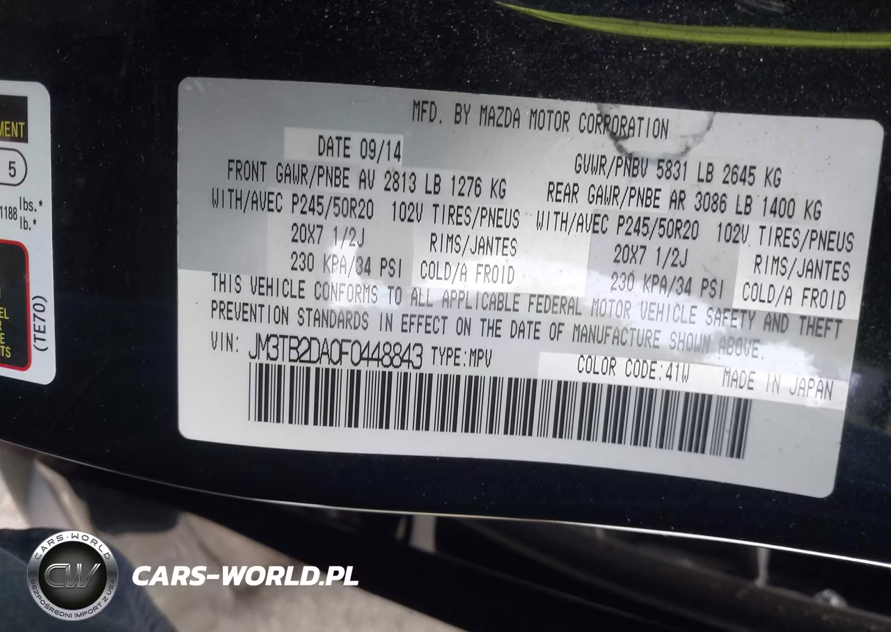 2015 Mazda Cx-9 Grand Touring VIN:JM3TB2DA0F0448843 - 9