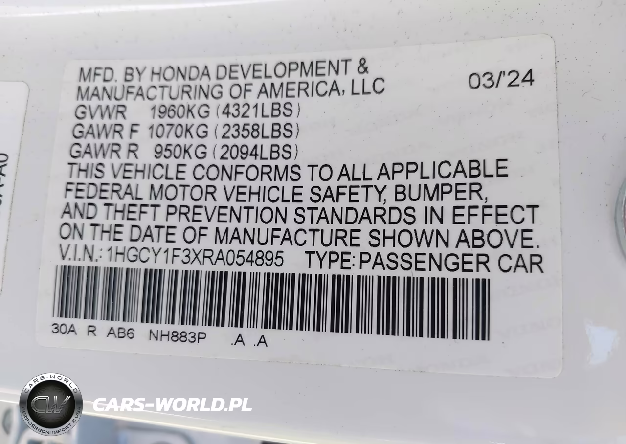 2024 Honda Accord Ex VIN:1HGCY1F3XRA054895 - 9