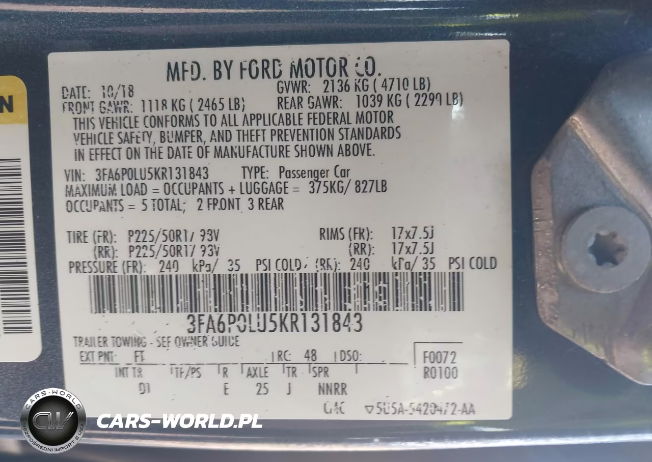 2019 Ford Fusion Hybrid Se VIN:3FA6P0LU5KR131843 - 9