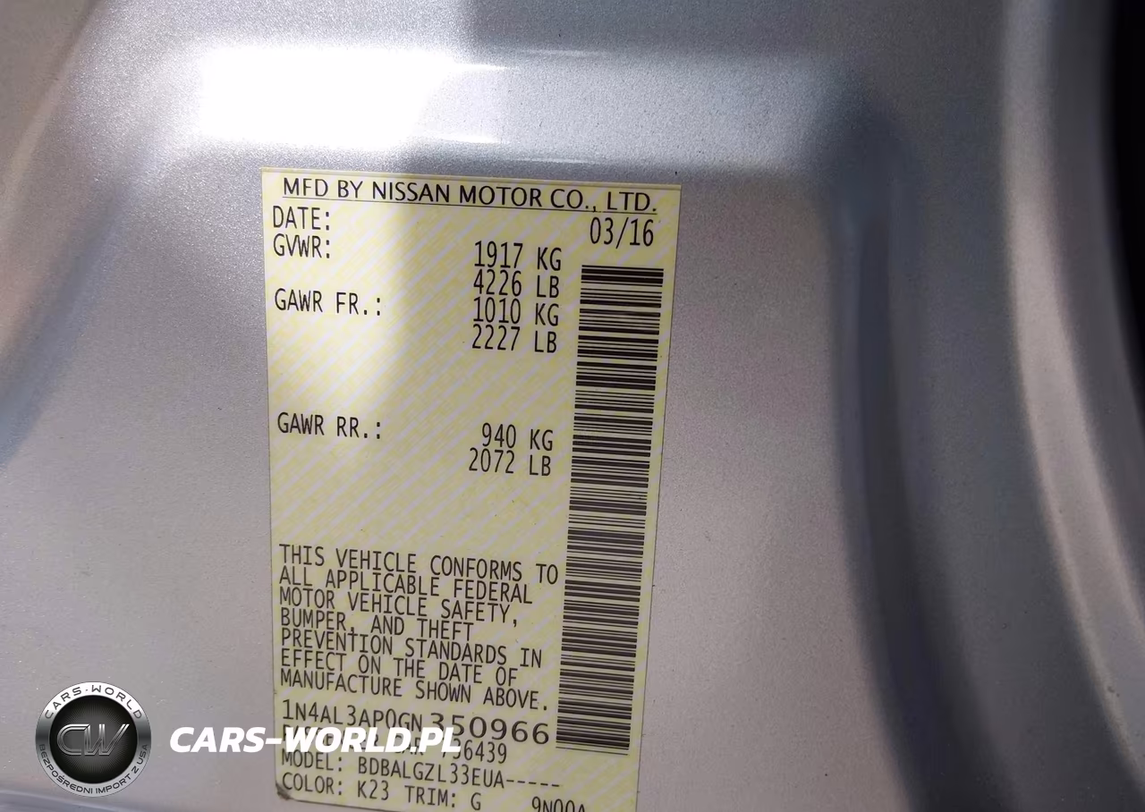 2016 Nissan Altima 2.5-2.5 S-2.5 Sl-2.5 Sr-2.5 Sv VIN:1N4AL3AP0GN350966 - 9