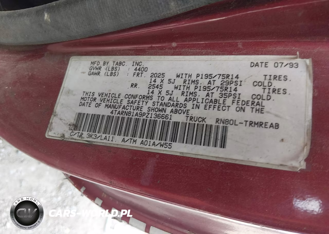 1993 Toyota Pickup 1-2 Ton Short Whlbase Stb VIN:4TARN81A9PZ136661 - 9