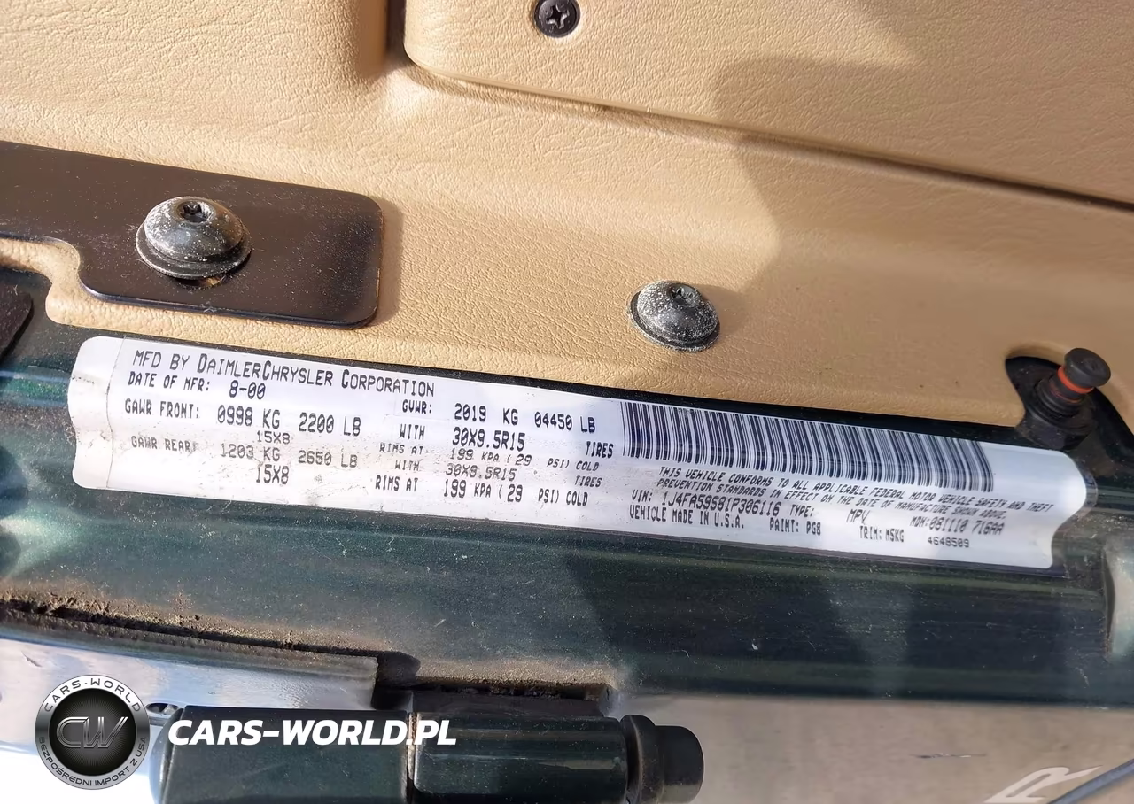 2001 Jeep Wrangler Sahara VIN:1J4FA59S81P306116 - 9