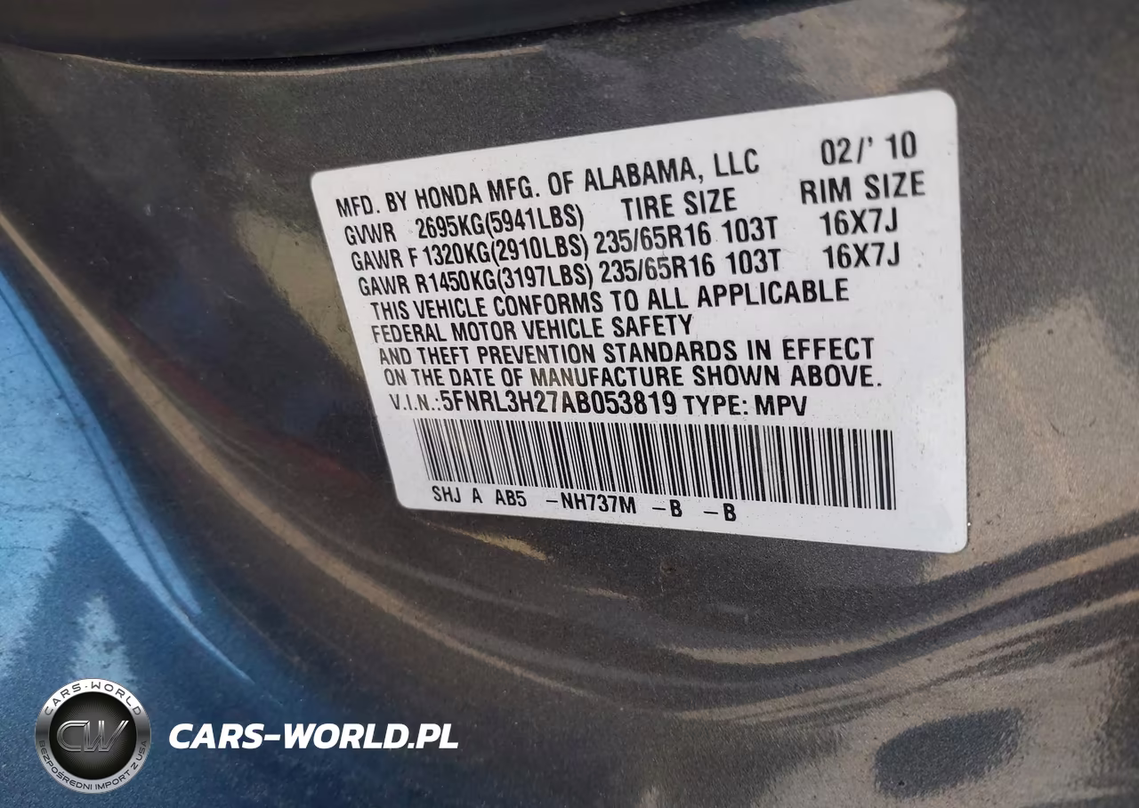 2010 Honda Odyssey Lx VIN:5FNRL3H27AB053819 - 9