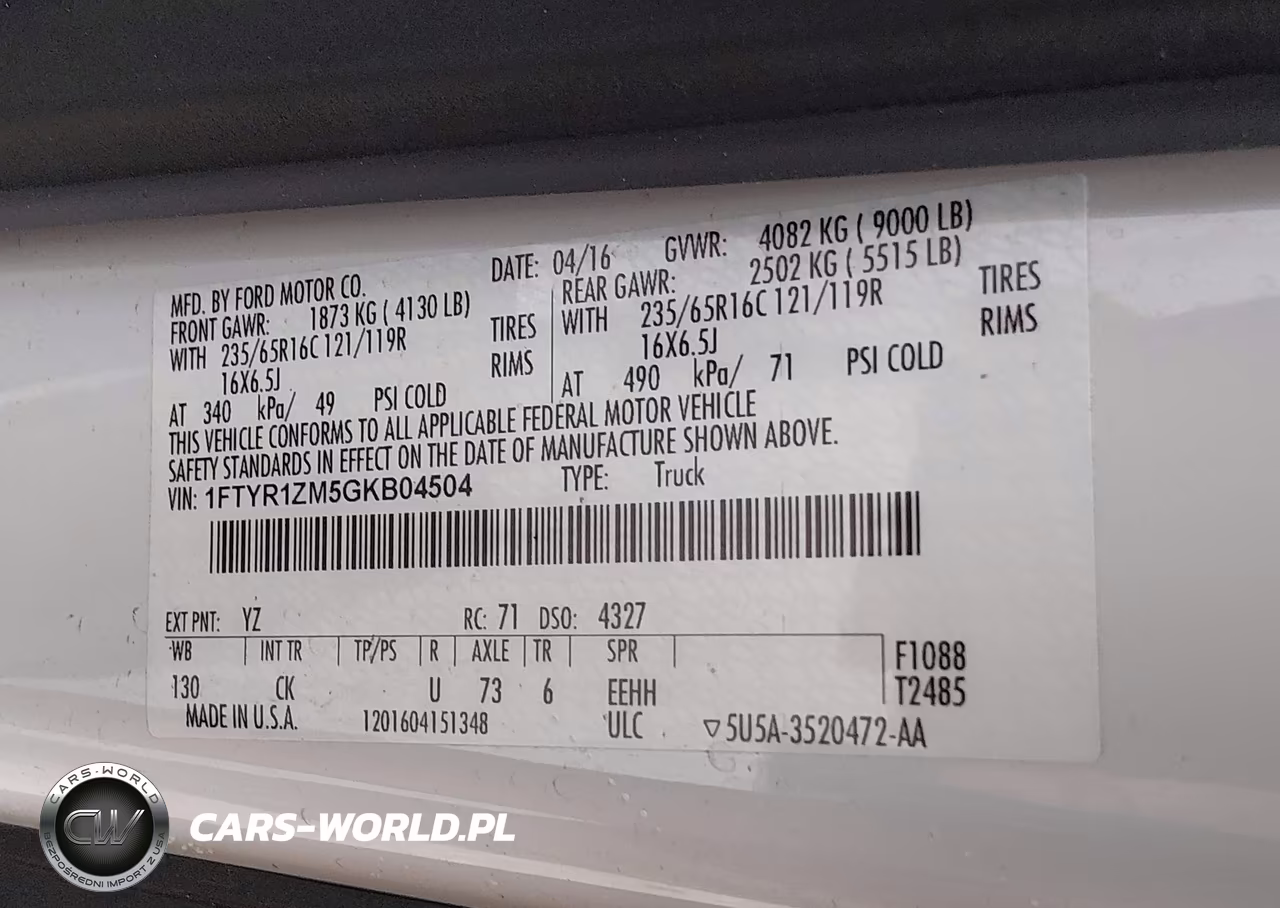 2016 Ford Transit-250 VIN:1FTYR1ZM5GKB04504 - 9
