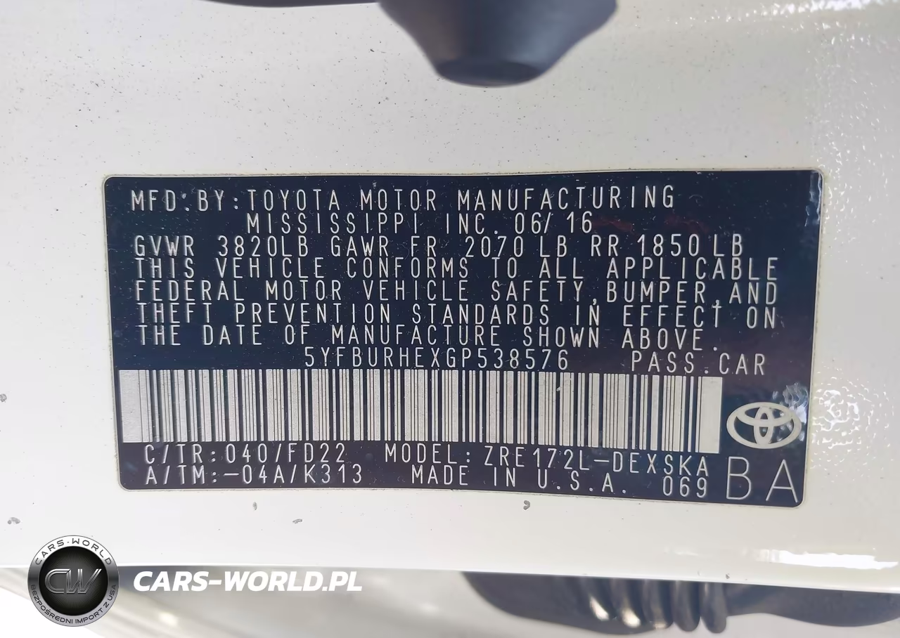 2016 Toyota Corolla S Plus VIN:5YFBURHEXGP538576 - 9