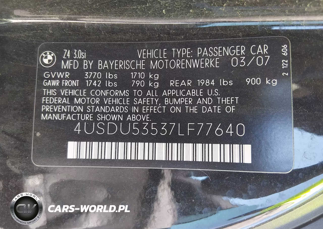 2007 BMW Z4 3.0Si VIN:4USDU53537LF77640 - 9
