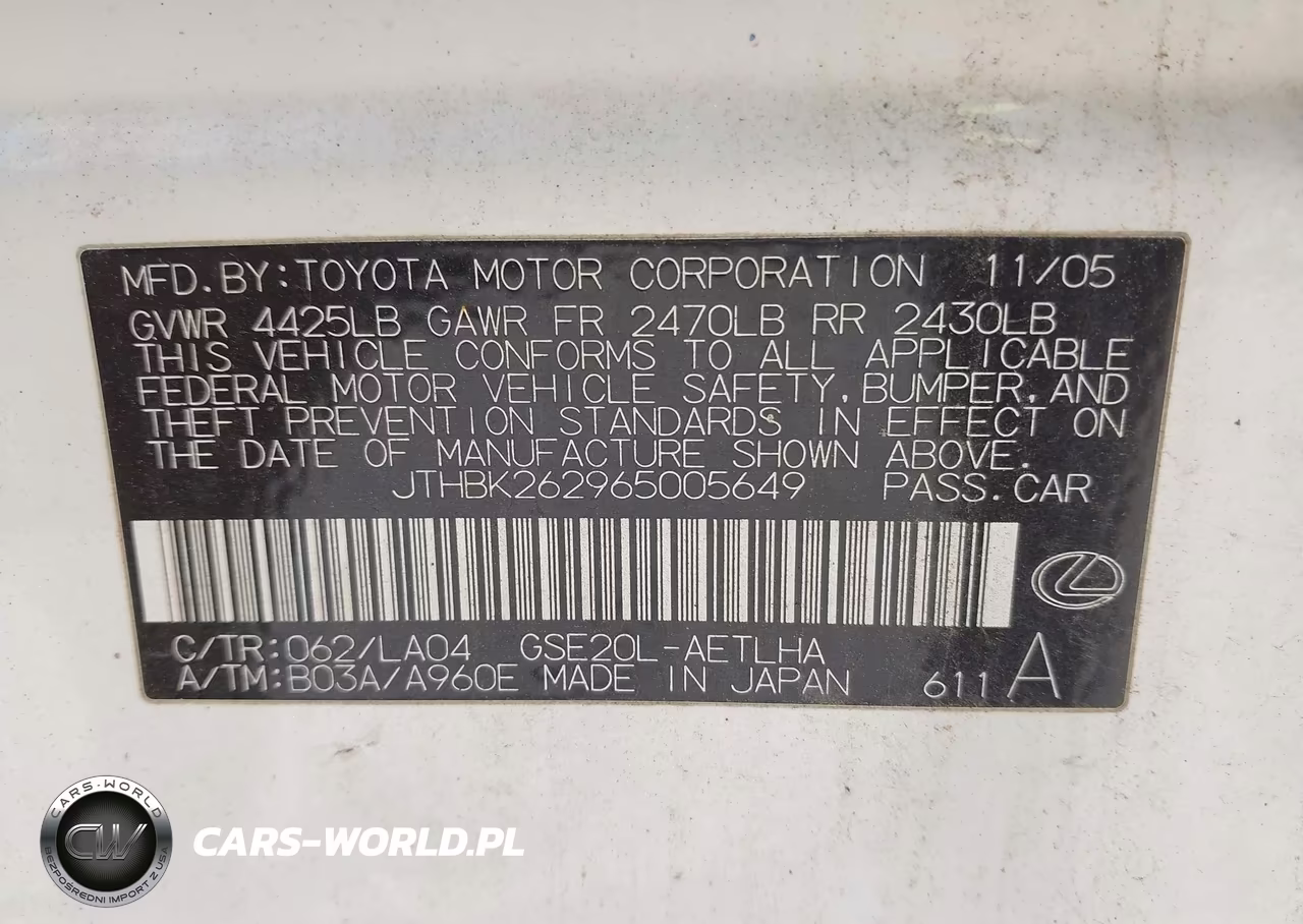 2006 Lexus Is 250 VIN:JTHBK262965005649 - 9