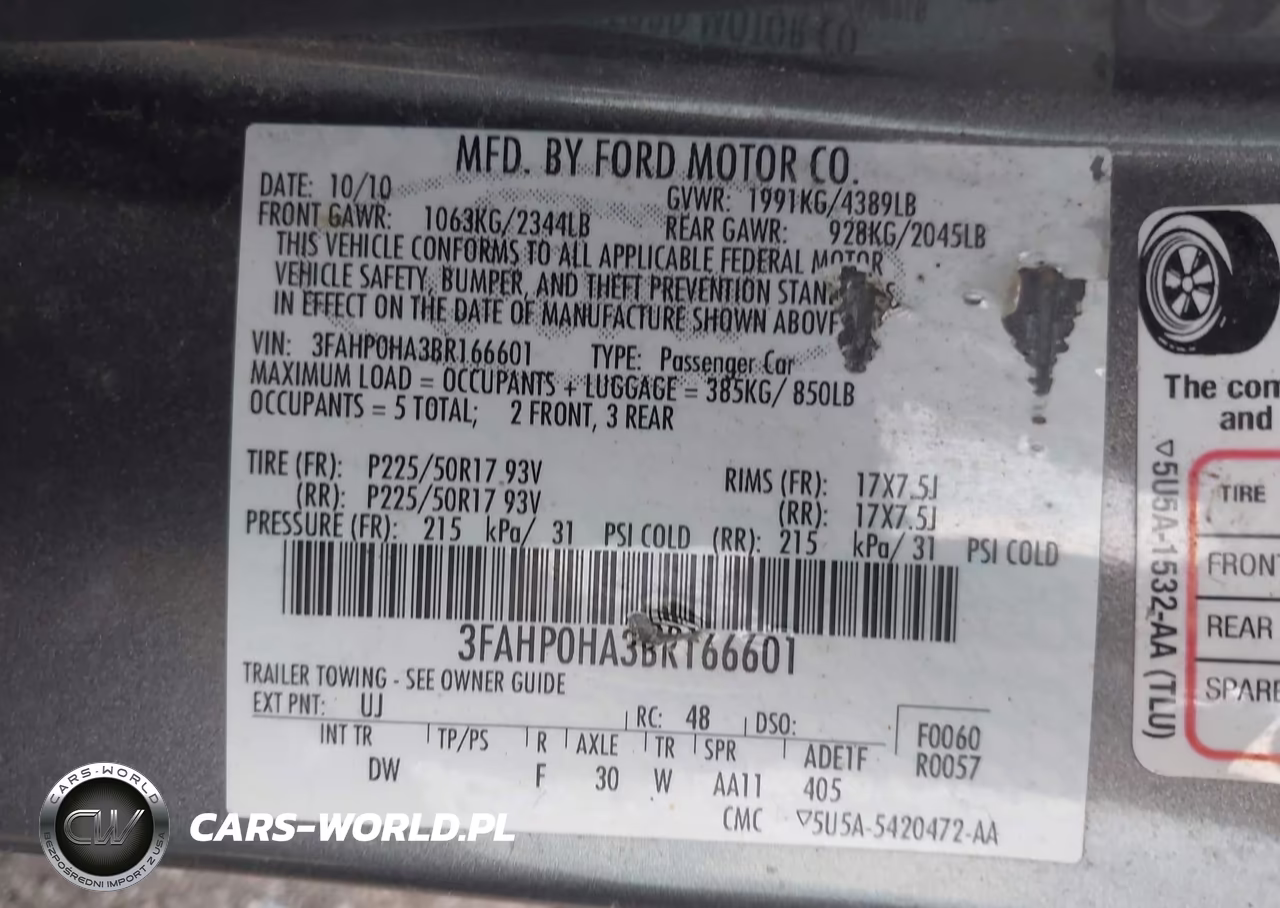 2011 Ford Fusion Se VIN:3FAHP0HA3BR166601 - 9