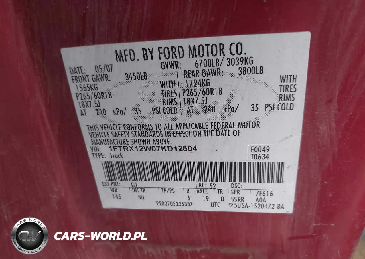 2007 Ford F-150 Stx-Xl-Xlt VIN:1FTRX12W07KD12604 - 9