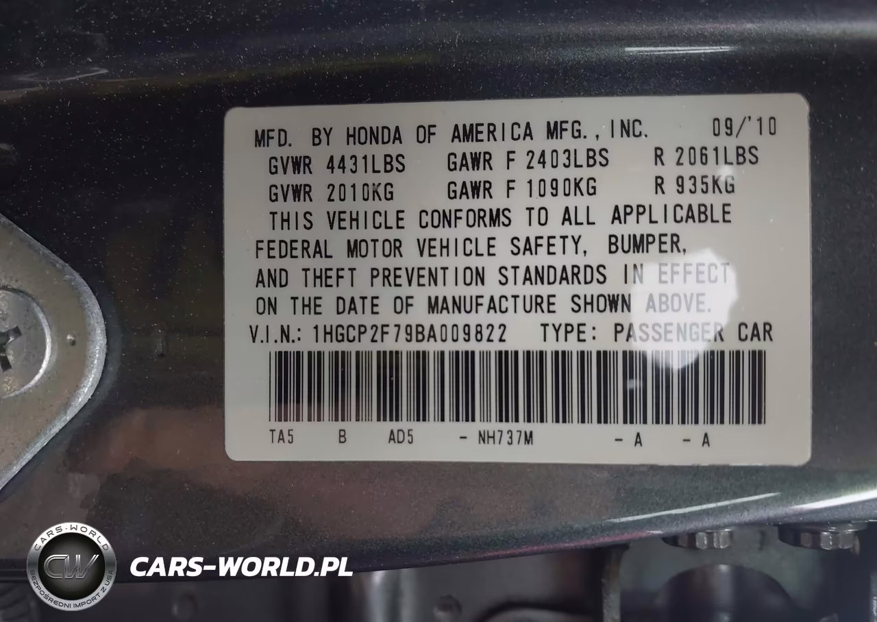 2011 Honda Accord 2.4 Ex VIN:1HGCP2F79BA009822 - 9