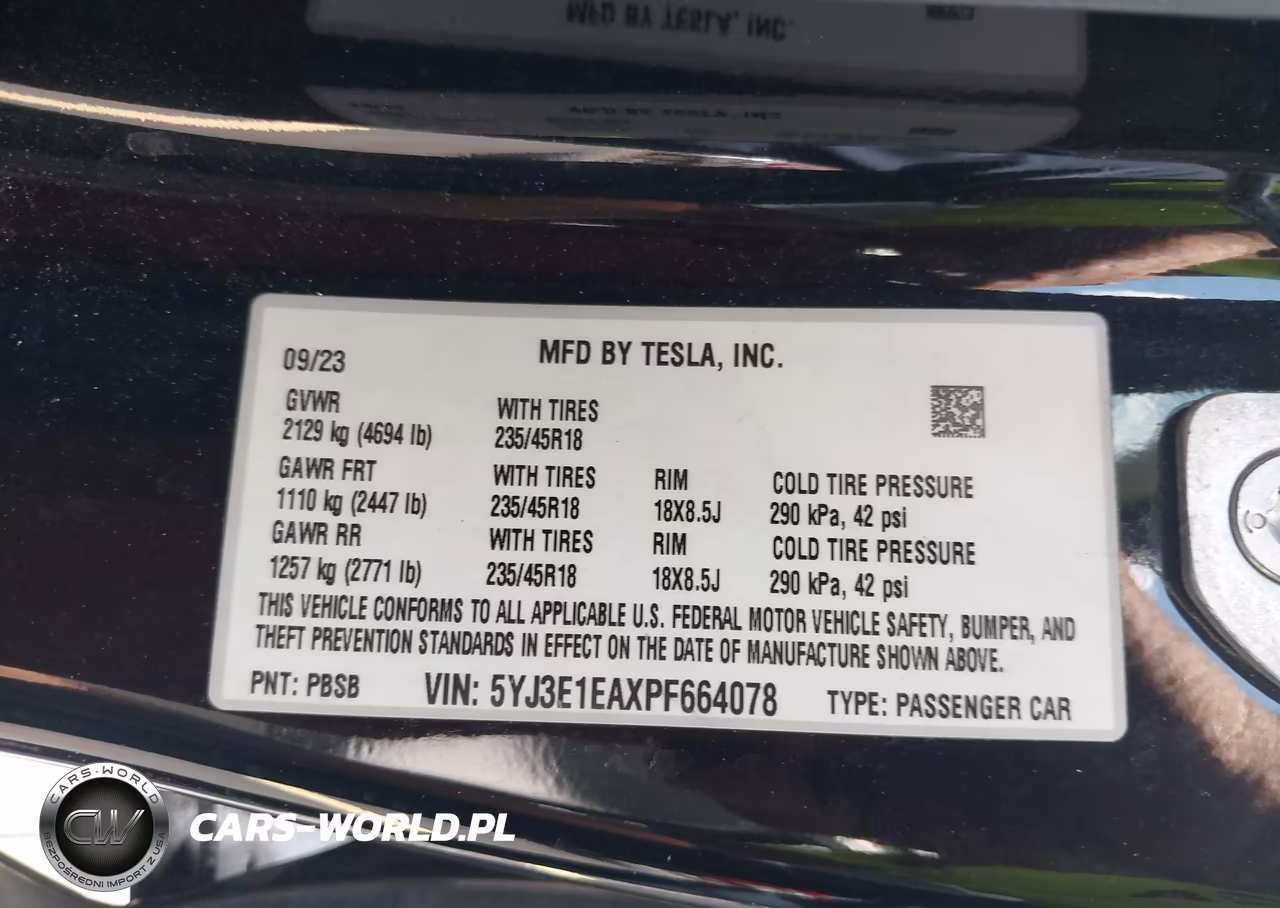 2023 Tesla Model 3 Rear-Wheel Drive VIN:5YJ3E1EAXPF664078 - 9