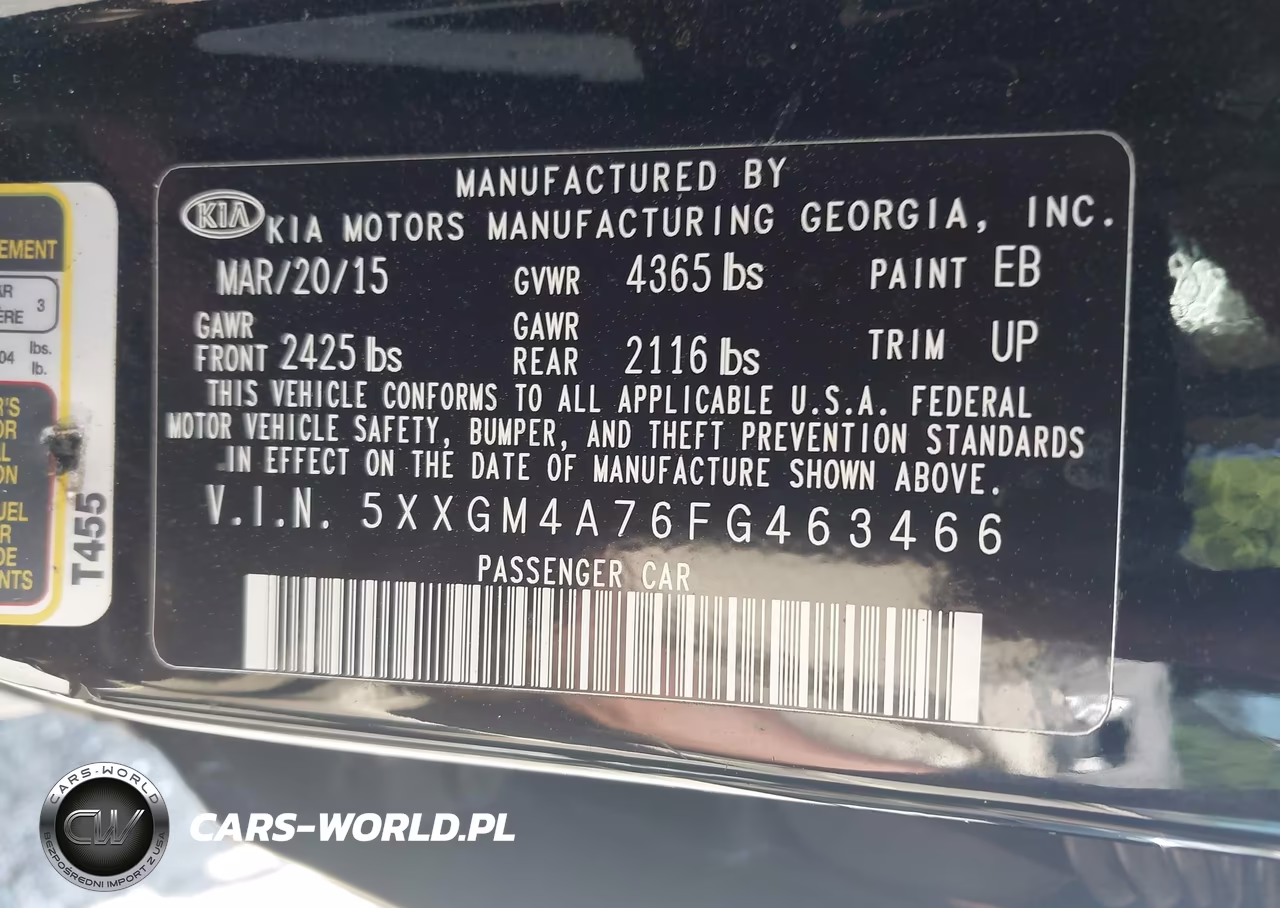 2015 Kia Optima Lx VIN:5XXGM4A76FG463466 - 9