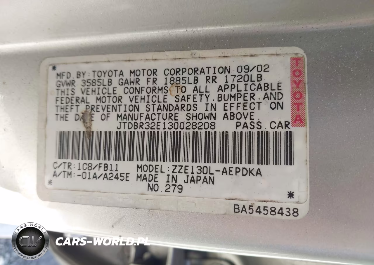 2003 Toyota Corolla Ce VIN:JTDBR32E130028208 - 9