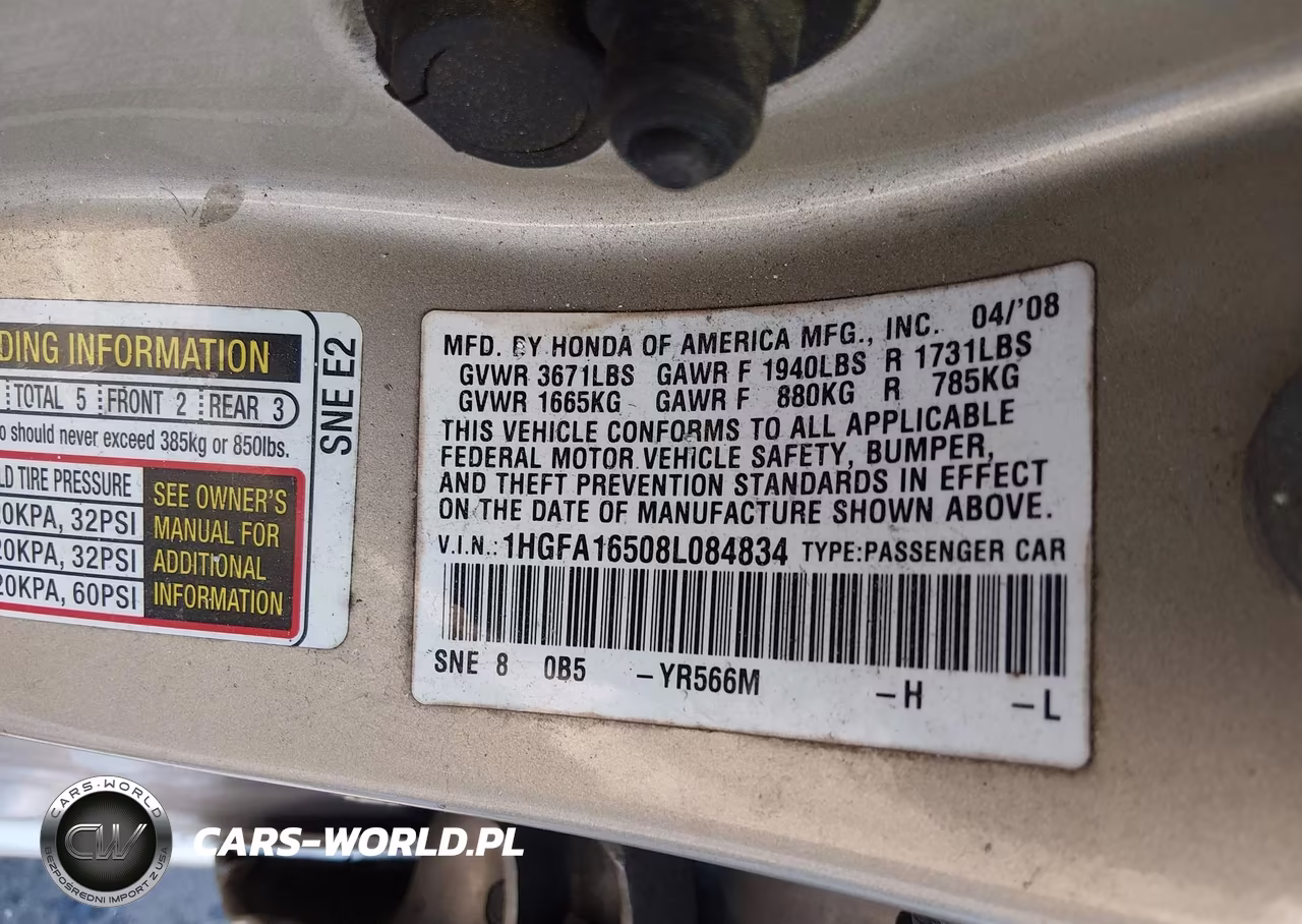 2008 Honda Civic Lx VIN:1HGFA16508L084834 - 9
