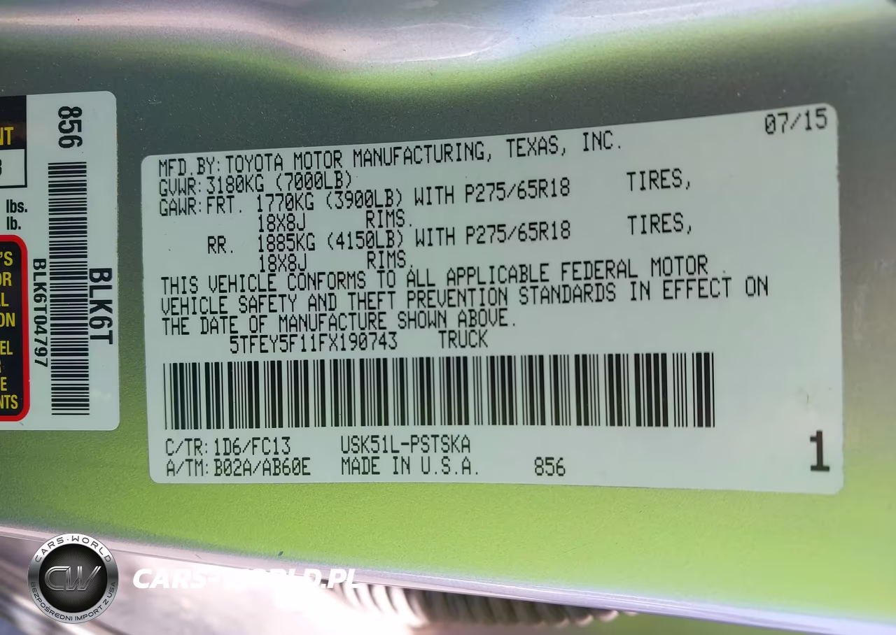 2015 Toyota Tundra Sr5 5.7L V8 VIN:5TFEY5F11FX190743 - 9