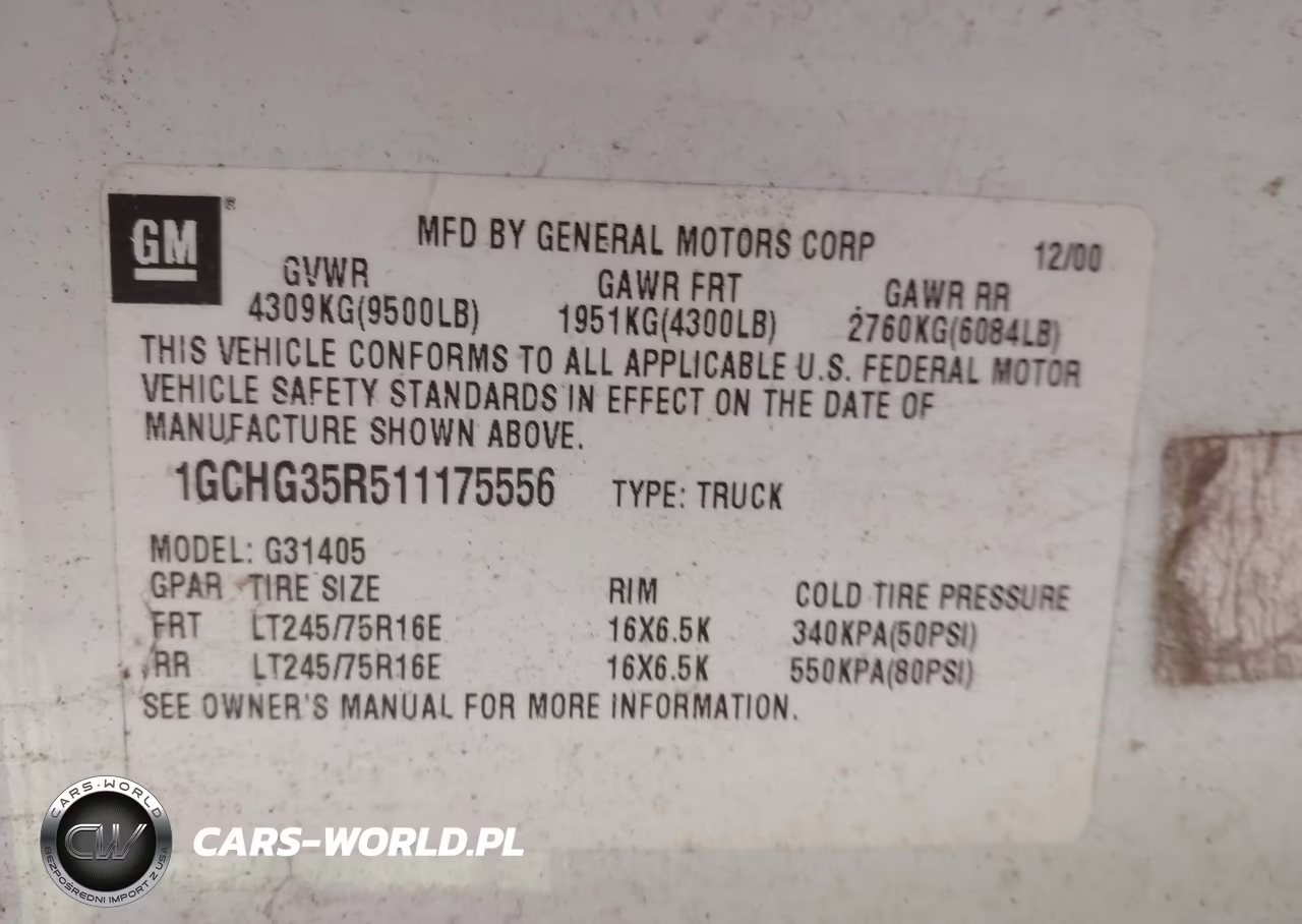 2001 Chevrolet Express VIN:1GCHG35R511175556 - 9