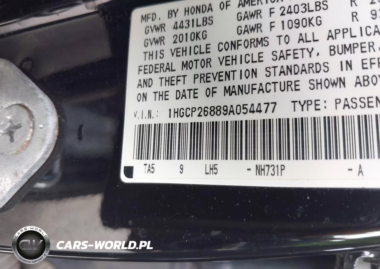 2009 Honda Accord Exl VIN:1HGCP26889A054477 - 9