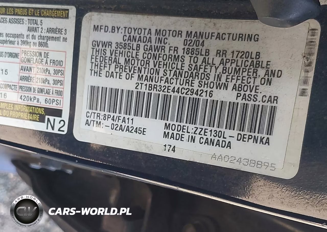 2004 Toyota Corolla Le VIN:2T1BR32E44C294216 - 9