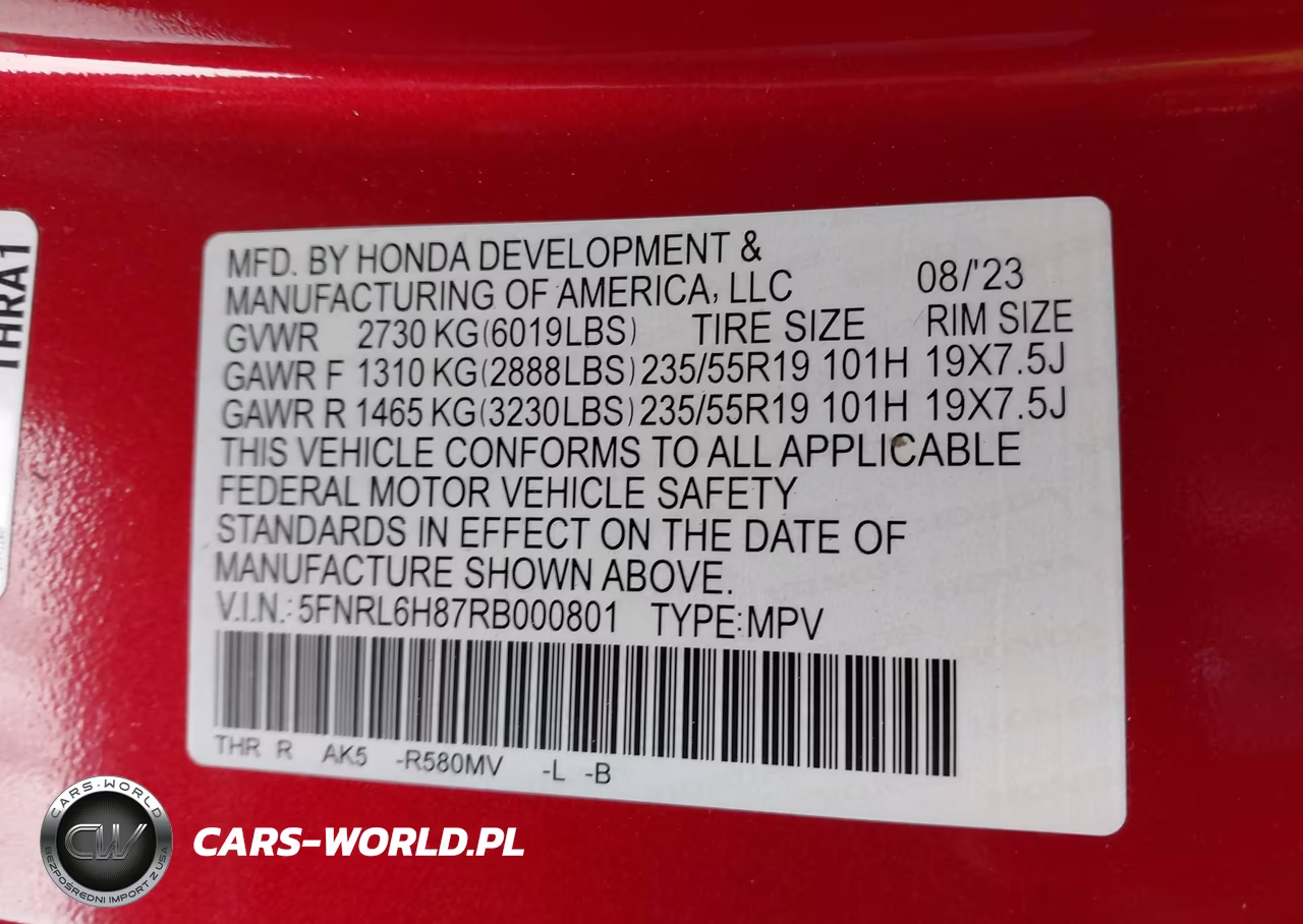 2024 Honda Odyssey Touring VIN:5FNRL6H87RB000801 - 9