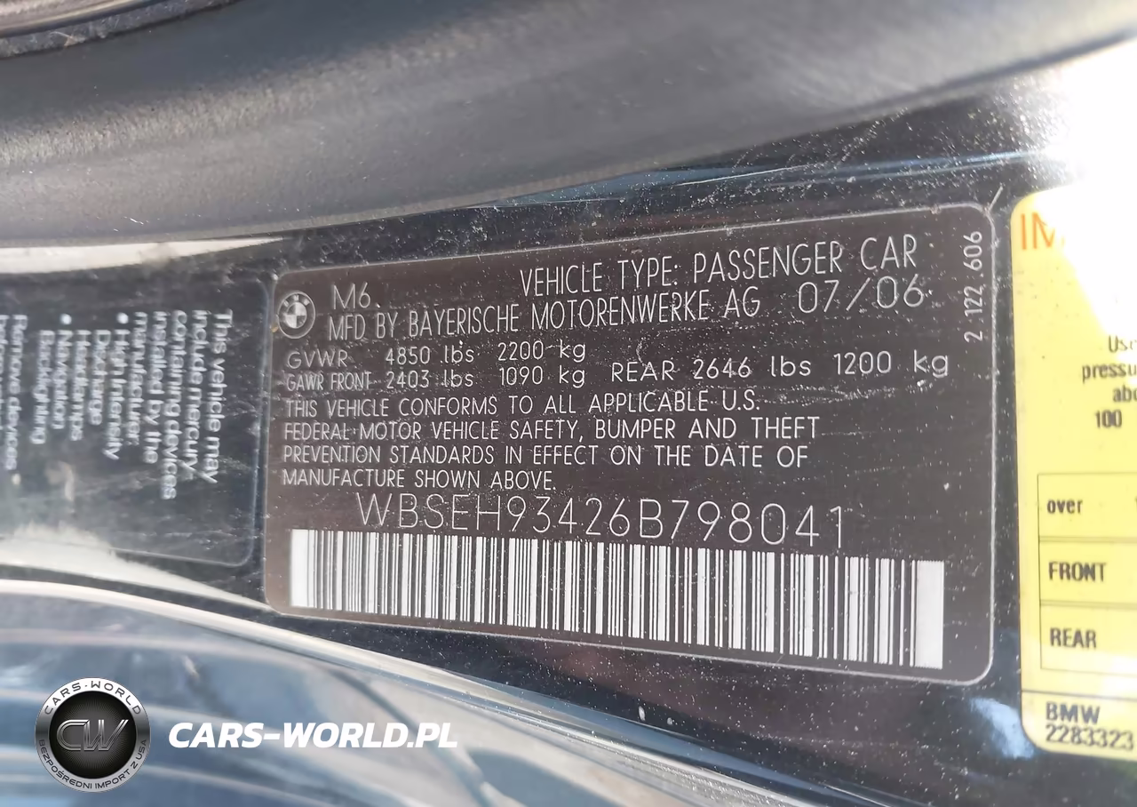 2006 BMW M6 VIN:WBSEH93426B798041 - 9