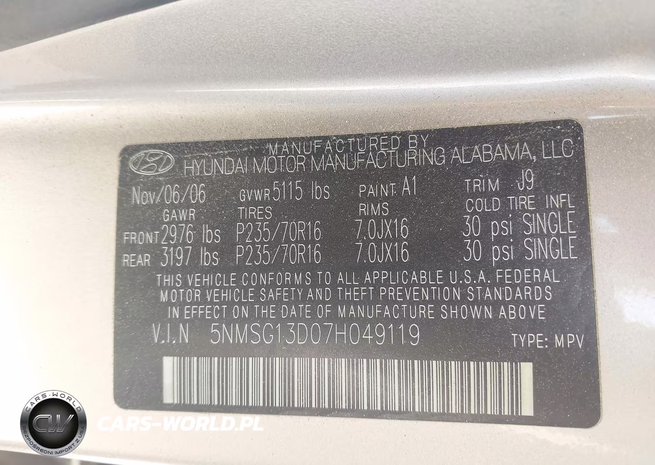 2007 Hyundai Santa Fe Gls VIN:5NMSG13D07H049119 - 9