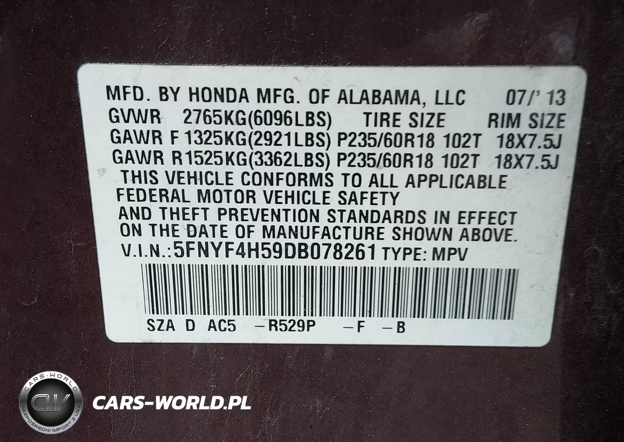 2013 Honda Pilot Ex-L VIN:5FNYF4H59DB078261 - 9
