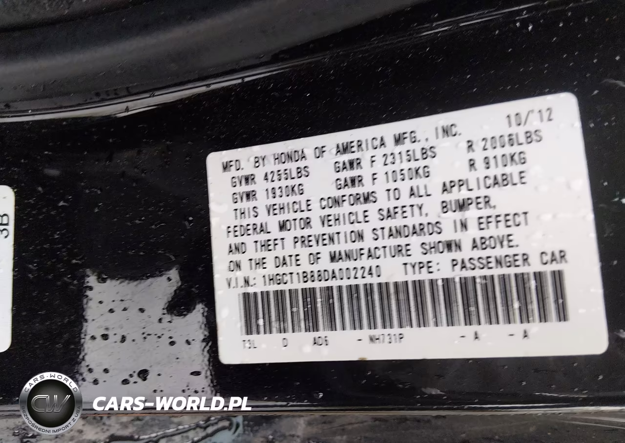 2013 Honda Accord Ex-L VIN:1HGCT1B88DA002240 - 9