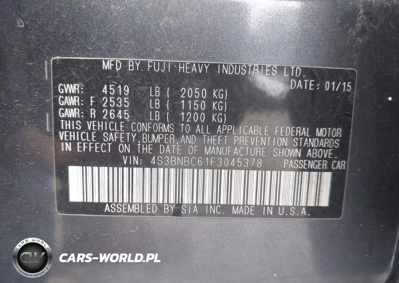 2015 Subaru Legacy 2.5I Premium VIN:4S3BNBC61F3045378 - 9