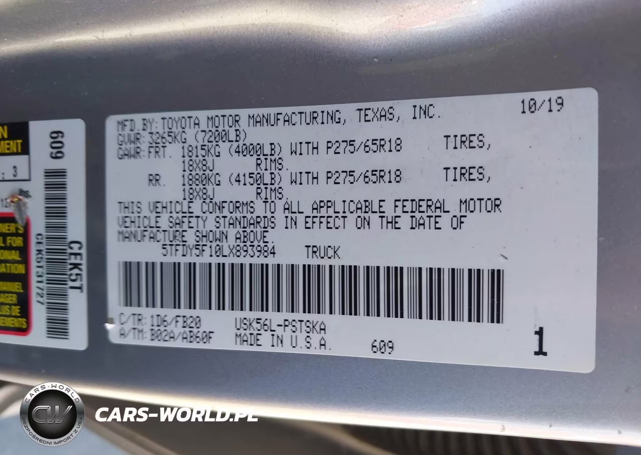 2020 Toyota Tundra Sr5 VIN:5TFDY5F10LX893984 - 9